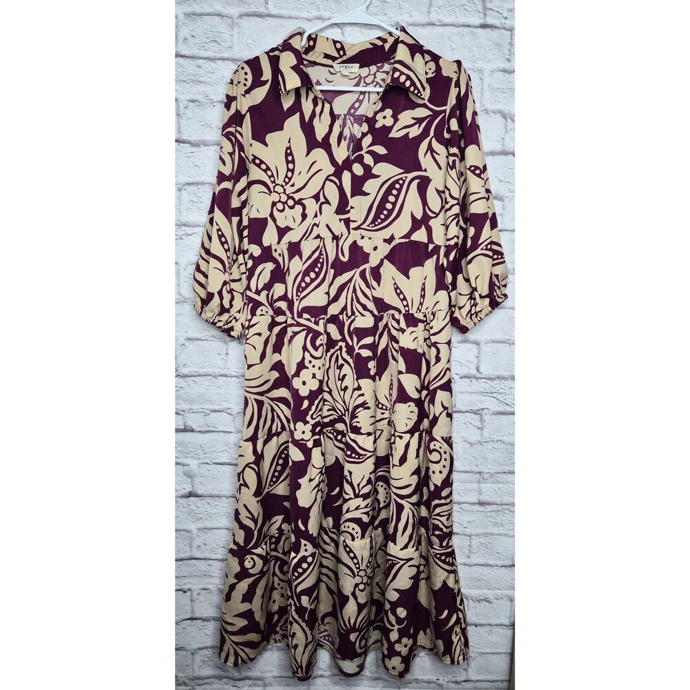 Umgee Purple Floral Tiered Midi Dress Boho Cottagecore Peasant Small K7347 - Picture 3 of 7